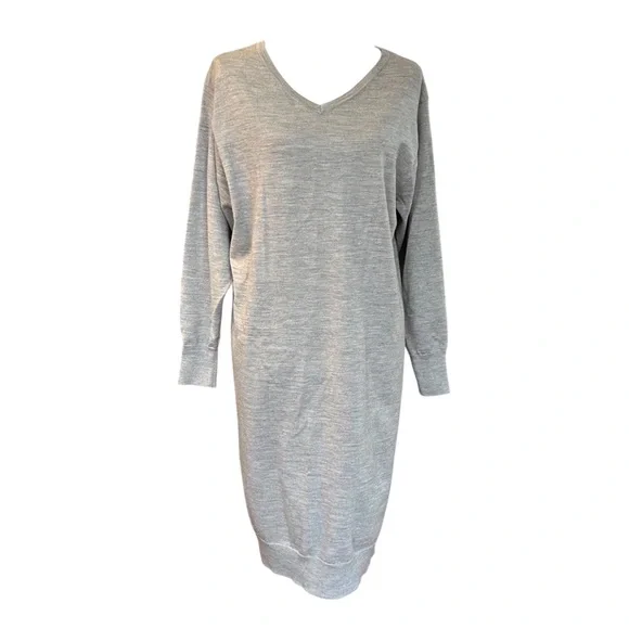 Uniqlo Wool Blend Long Sleeve Basic Solid Sweater Dress Women’s SZ Medium Gray - Picture 2 of 8